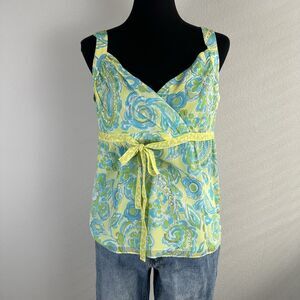 Sigrid Olsen Babydoll Cami Size 10 Paisley Floral 100% Silk Bow Fairy Y2K Tank